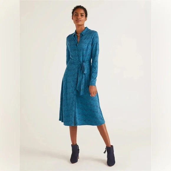 Boden | Dresses | Boden Jersey Knit Button Long Sleeve Tie Waist Shirt Dress  6 | Poshmark
